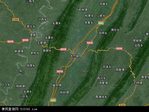 中国四川省达州市大竹县地图(卫星地图)图片