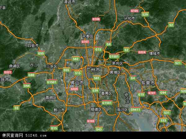 中国广东省广州市地图(卫星地图)