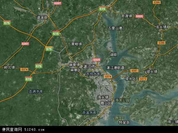 中国广东省湛江市地图(卫星地图)