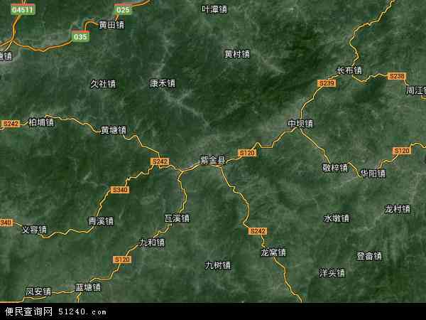 中国广东省河源市紫金县地图(卫星地图)图片