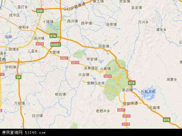 中国四川省成都市龙泉驿区地图(卫星地图)