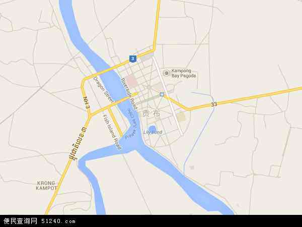 柬埔寨贡布地图(卫星地图)