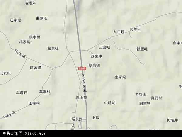中国湖南省常德市临澧县修梅镇地图(卫星地图