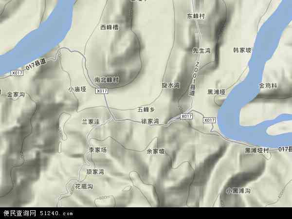 中国湖北省十堰市郧县五峰乡地图(卫星地图)