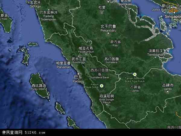 西苏门答腊地图 - 西苏门答腊卫星地图 - 西苏门