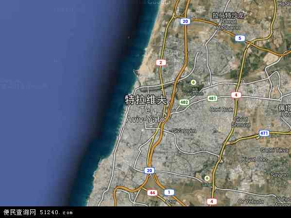 以色列特拉维夫地图(卫星地图)